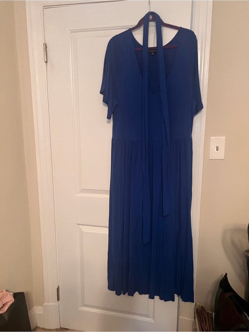 Eloquii Royal Blue V-Neck Tie-Neck Maxi Dress